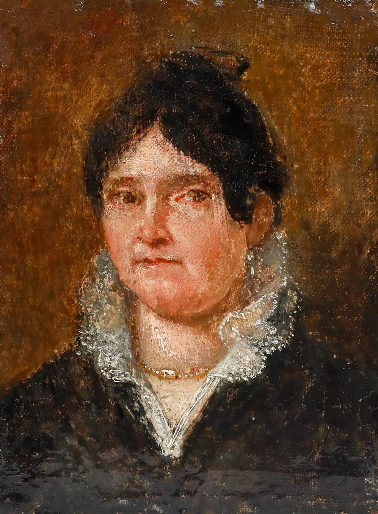 19th Century Oil - Lady with the Lace Collar - Painting by Unknown