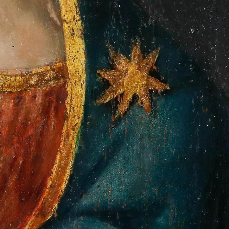 Una encantadora representación del siglo XIX de la Virgen con el Niño. Bien presentado en un marco de madera oscura. Sin firmar. En el panel.