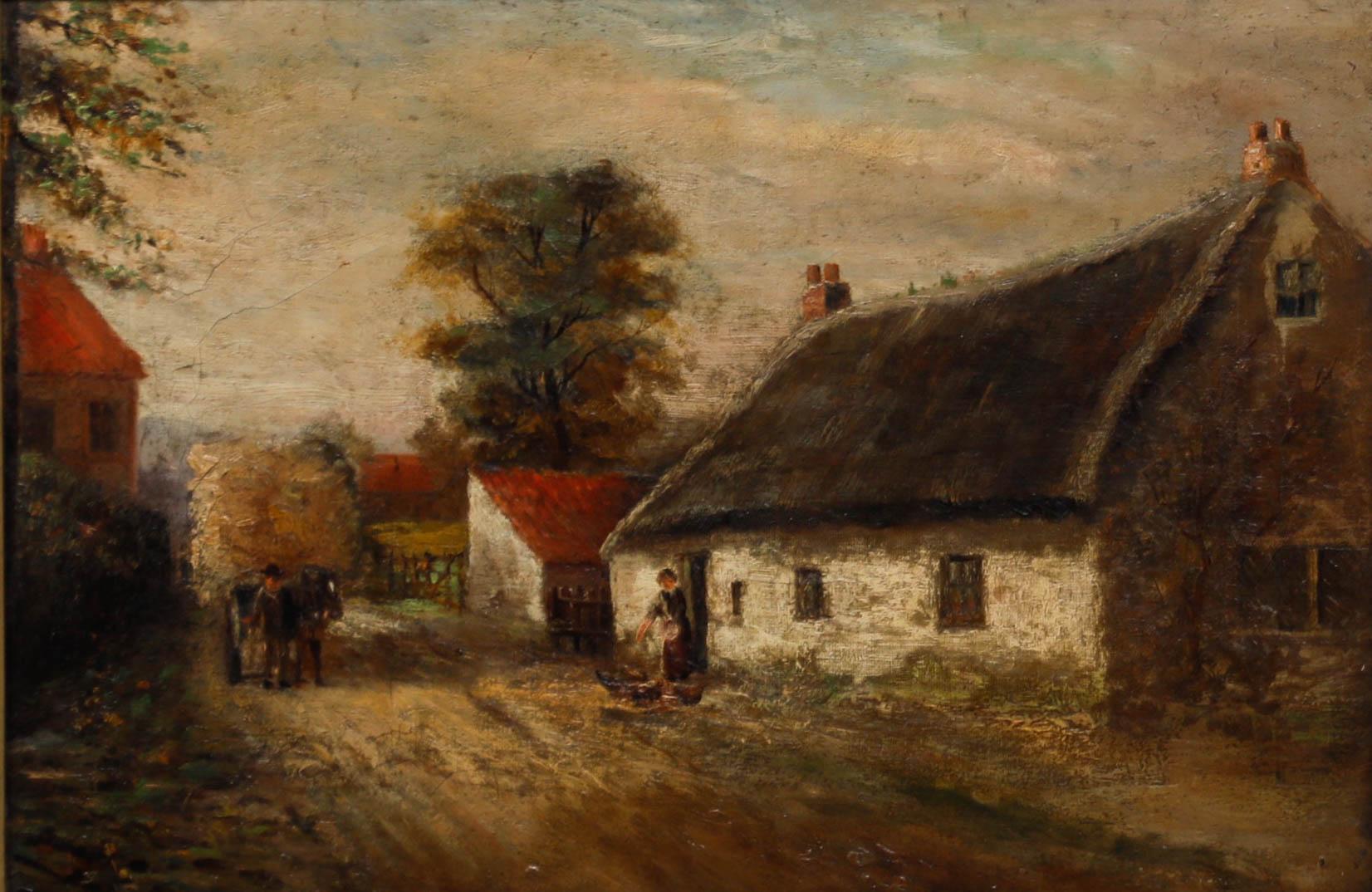 Huile du 19e siècle - Matinée à la ferme - Painting de Unknown