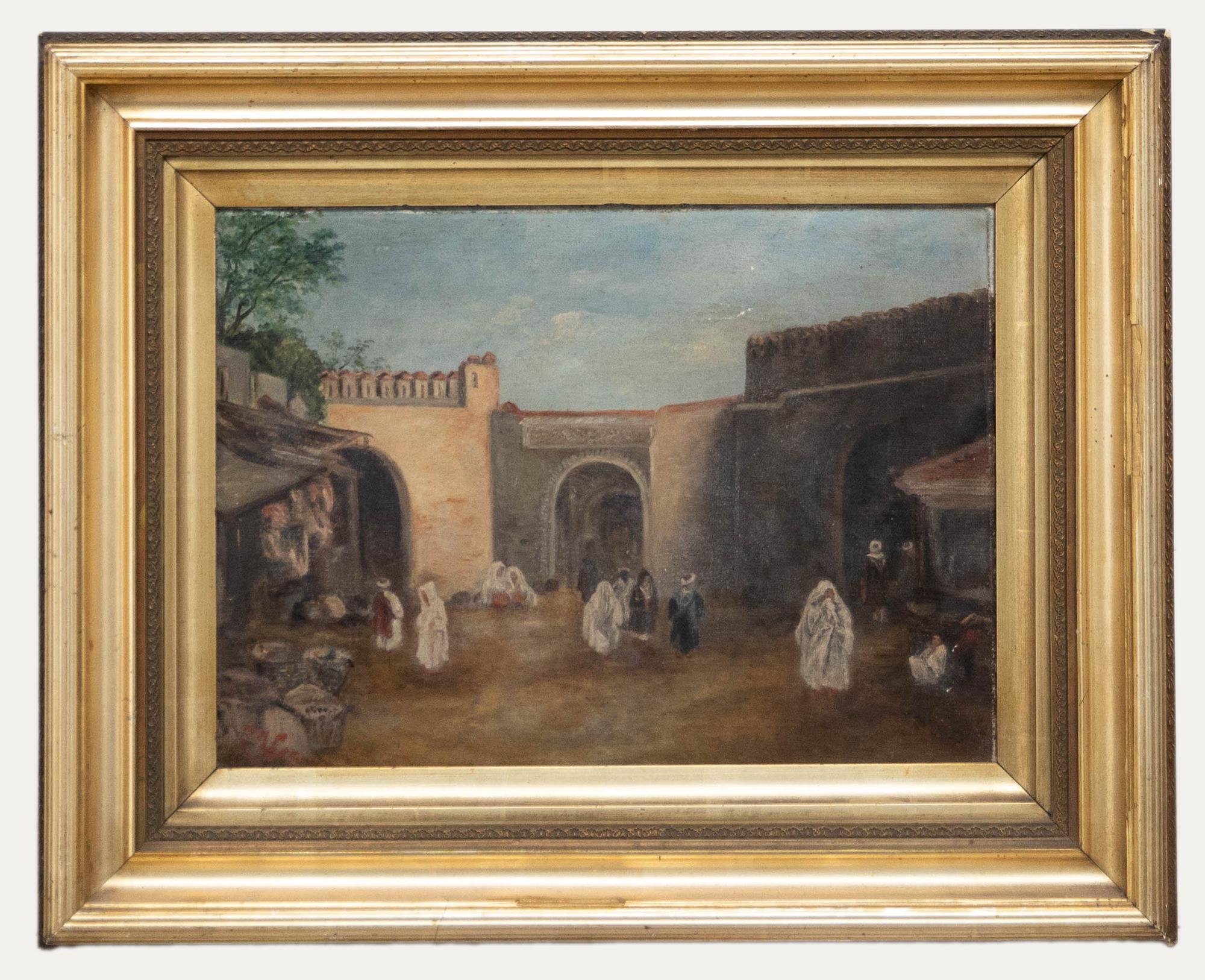 Ölgemälde des 19. Jahrhunderts – nordafrikanische Szene, Marktplatz Square