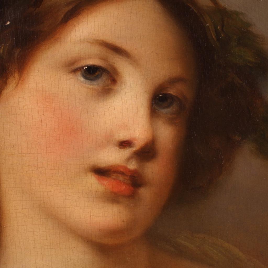 19th Century Oil on Board French Antique Young Girl Portrait Painting, 1820 9
