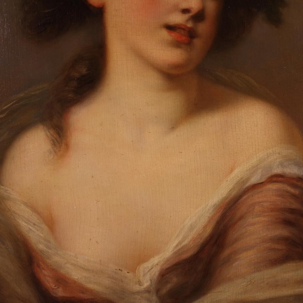 19th Century Oil on Board French Antique Young Girl Portrait Painting, 1820 14