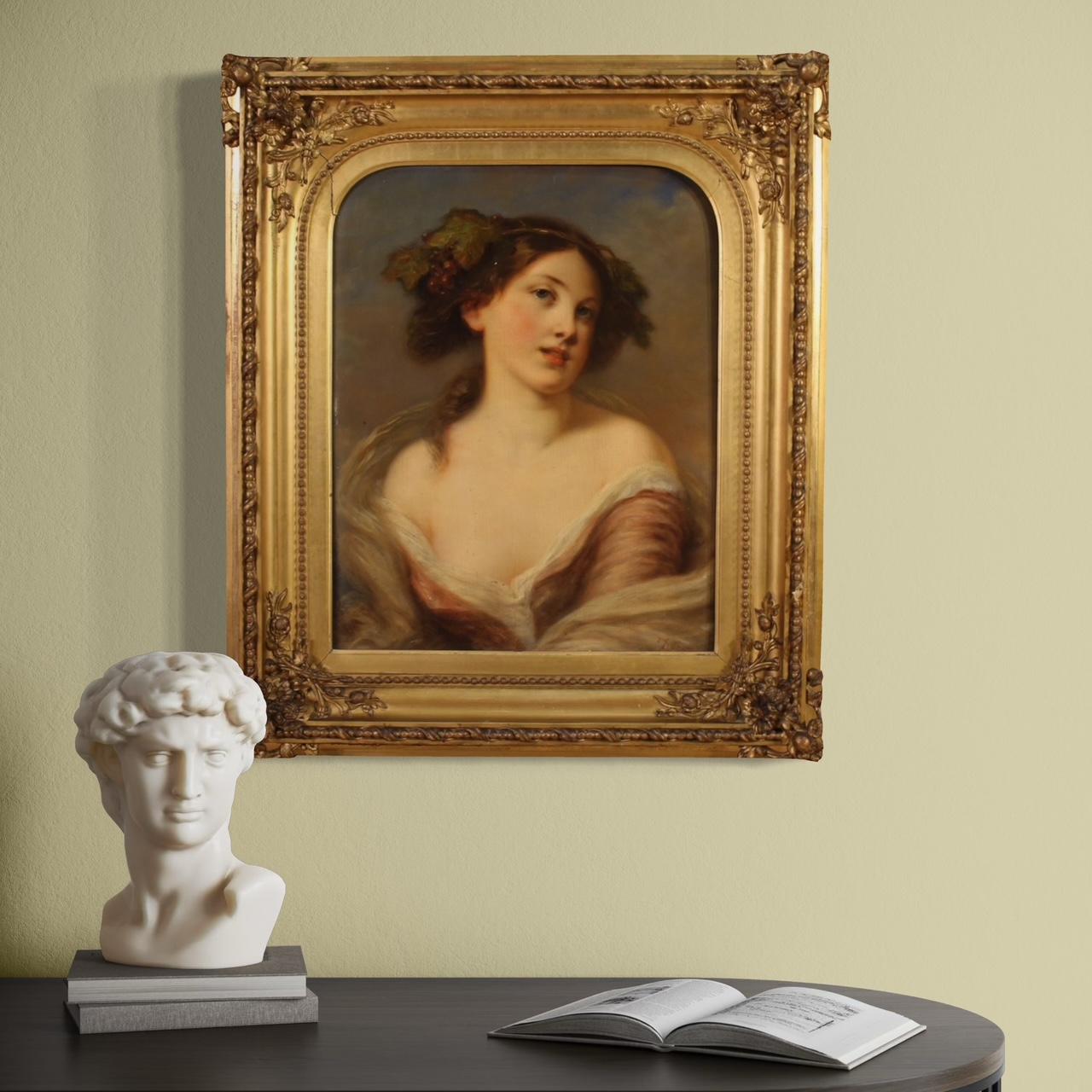 19th Century Oil on Board French Antique Young Girl Portrait Painting, 1820 4