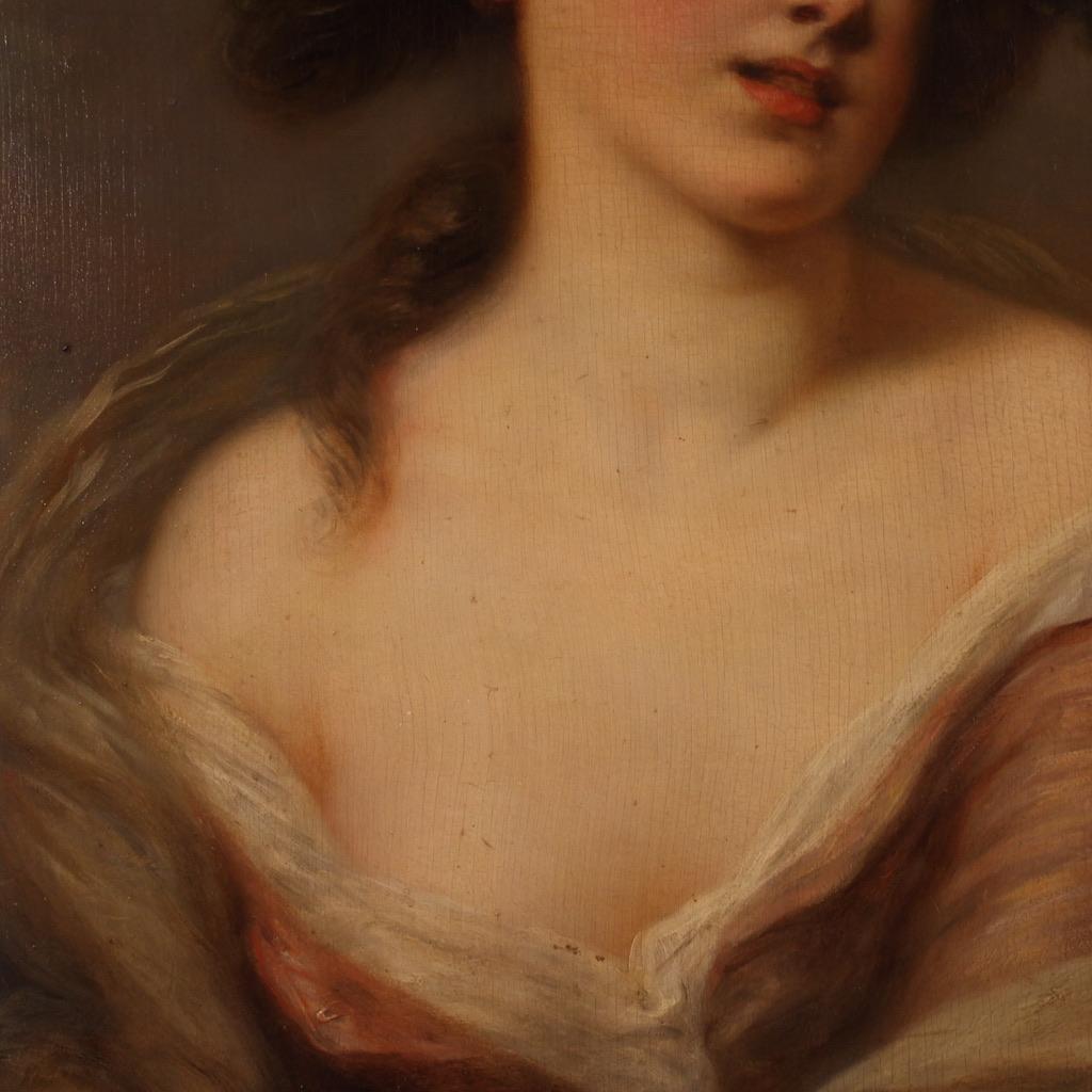 19th Century Oil on Board French Antique Young Girl Portrait Painting, 1820 6