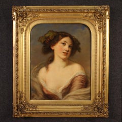 19th Century Oil on Board French Antique Young Girl Portrait Painting, 1820