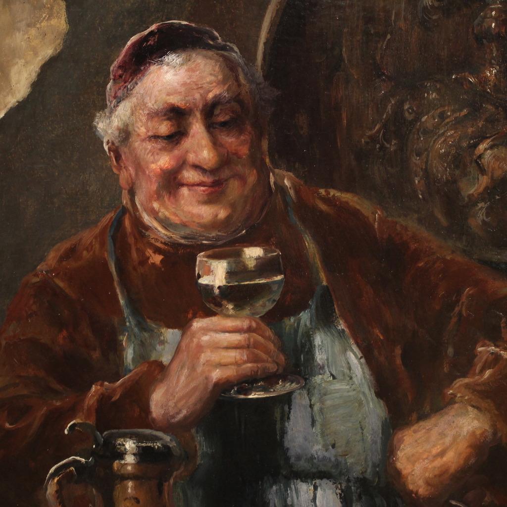 19th Century Oil on Board Signed C. Huber Austrian Painting Genre Scene, 1880 For Sale 8