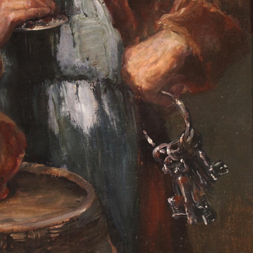 19th Century Oil on Board Signed C. Huber Austrian Painting Genre Scene, 1880 For Sale 9