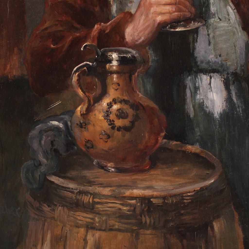 19th Century Oil on Board Signed C. Huber Austrian Painting Genre Scene, 1880 For Sale 11