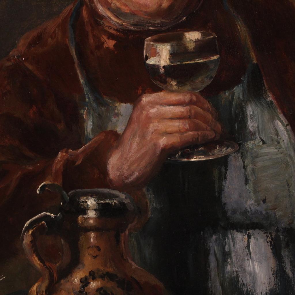 19th Century Oil on Board Signed C. Huber Austrian Painting Genre Scene, 1880 For Sale 12