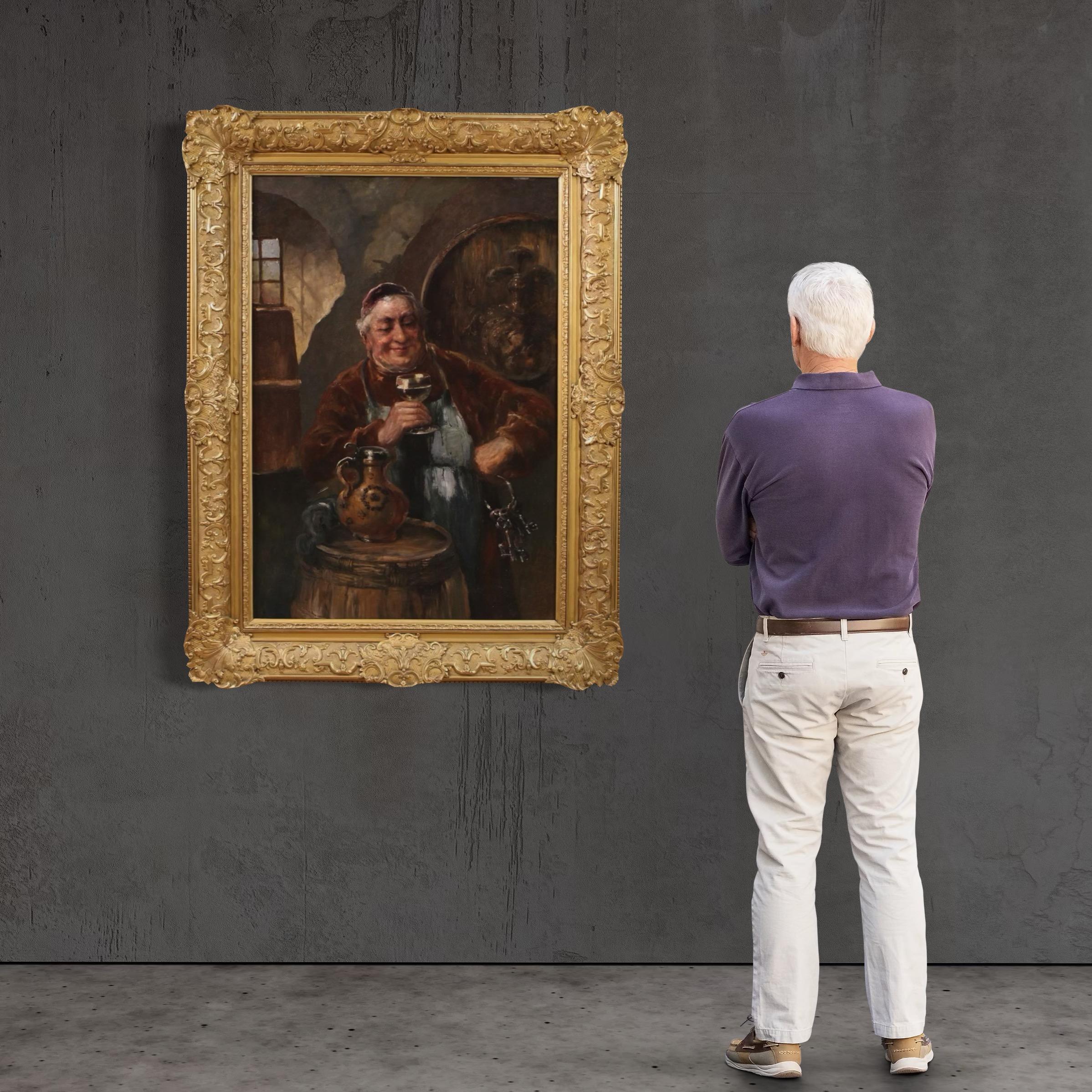 19th Century Oil on Board Signed C. Huber Austrian Painting Genre Scene, 1880 - Brown Figurative Painting by Unknown