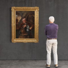 19th Century Oil on Board Signed C. Huber Austrian Painting Genre Scene, 1880