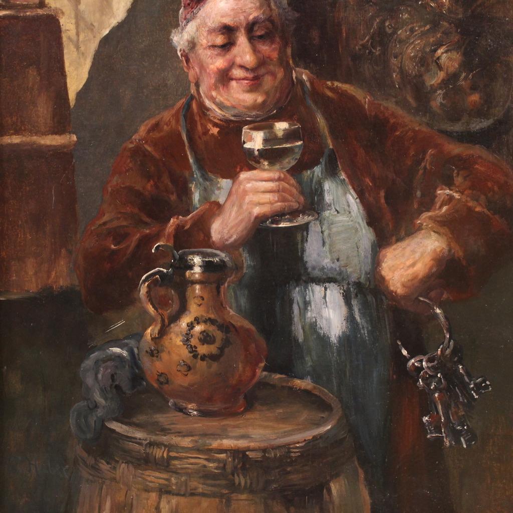 19th Century Oil on Board Signed C. Huber Austrian Painting Genre Scene, 1880 For Sale 1