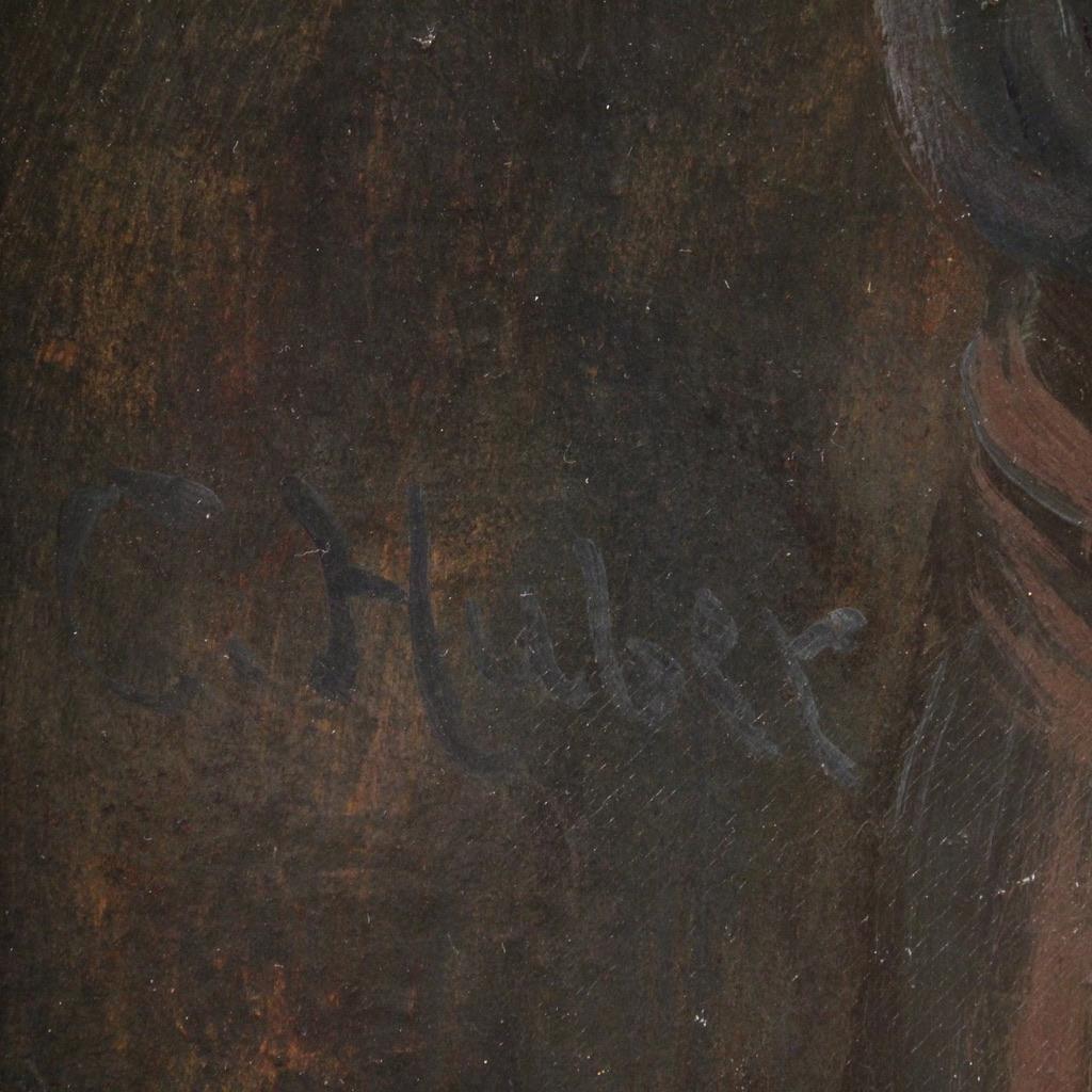 19th Century Oil on Board Signed C. Huber Austrian Painting Genre Scene, 1880 For Sale 2