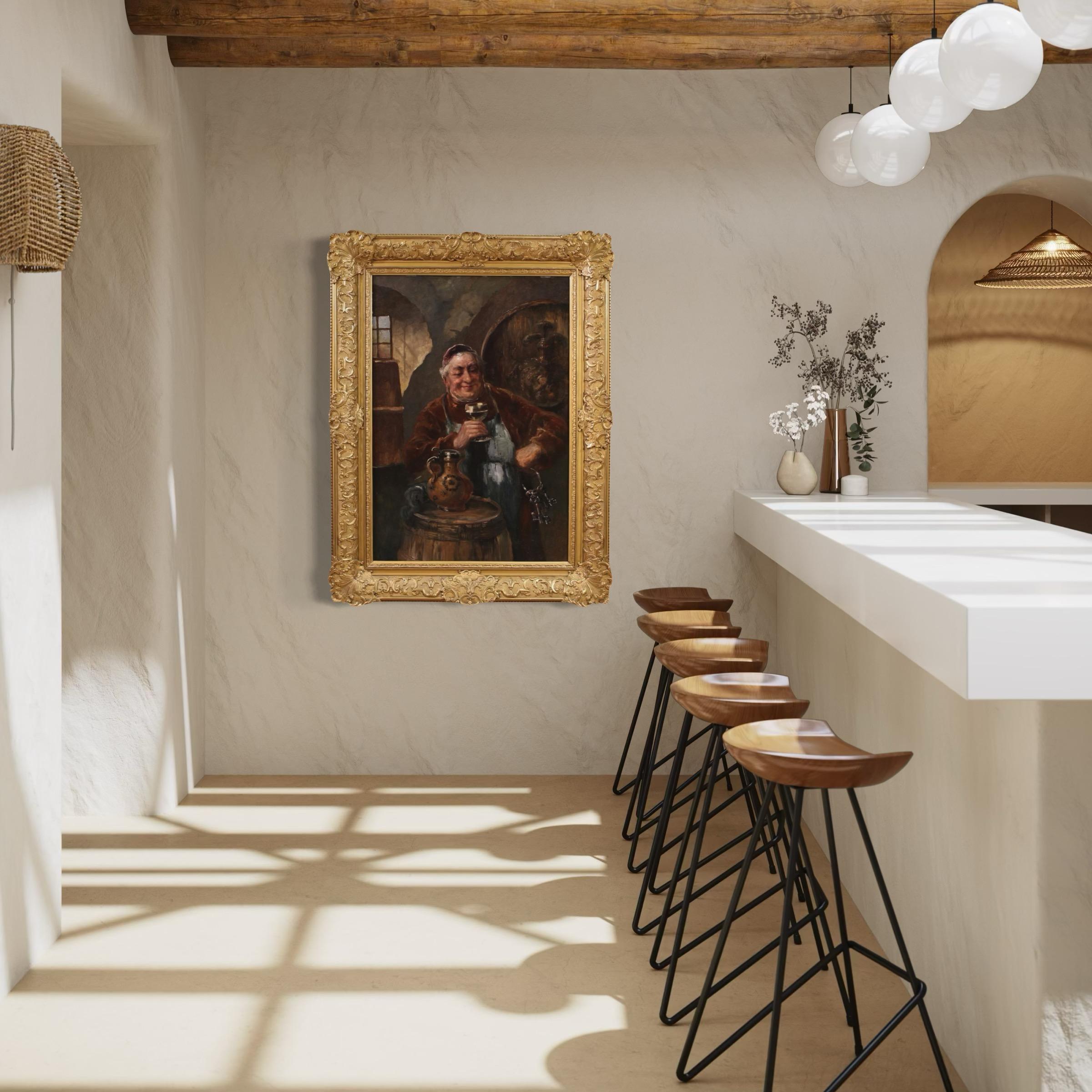 19th Century Oil on Board Signed C. Huber Austrian Painting Genre Scene, 1880 For Sale 3