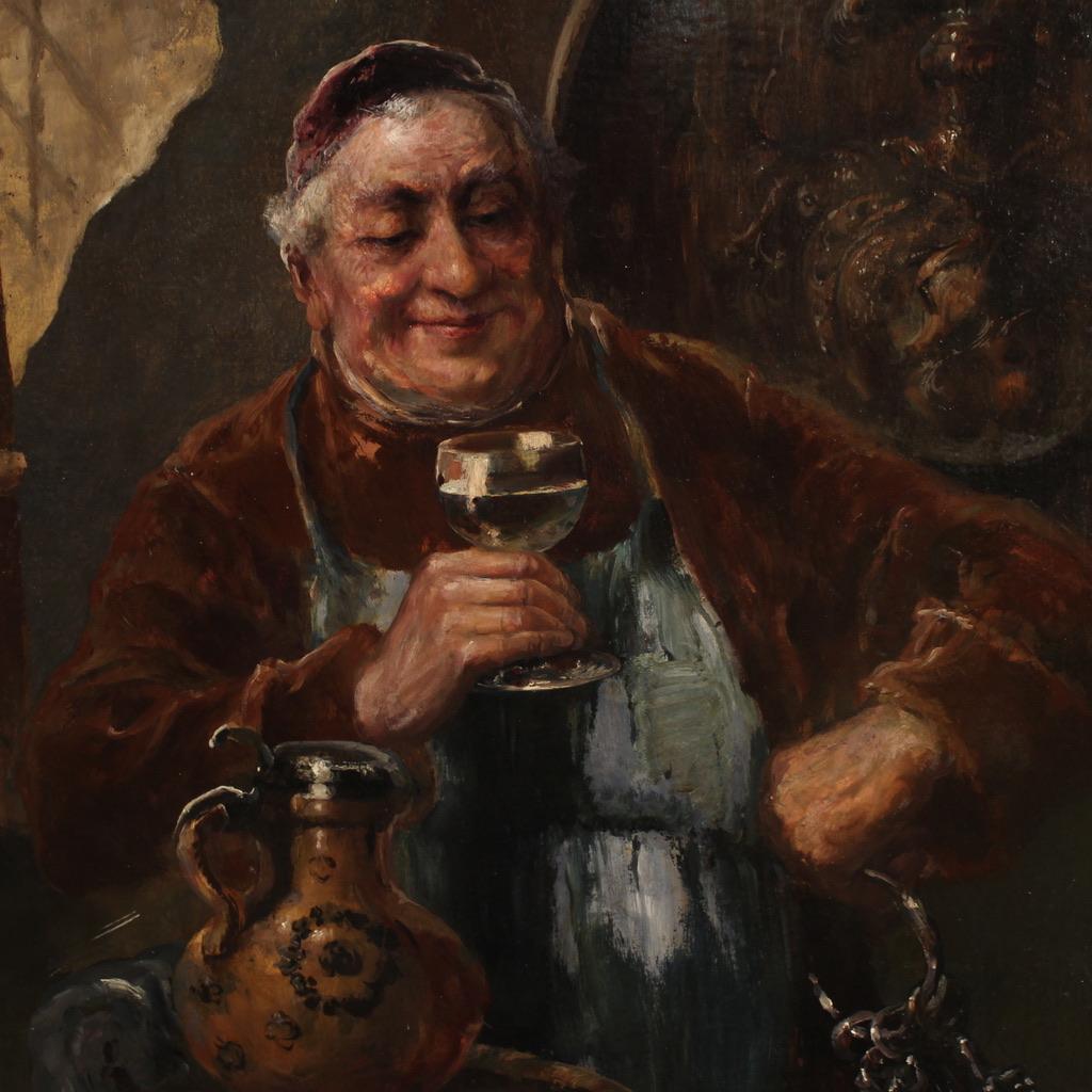 19th Century Oil on Board Signed C. Huber Austrian Painting Genre Scene, 1880 For Sale 4