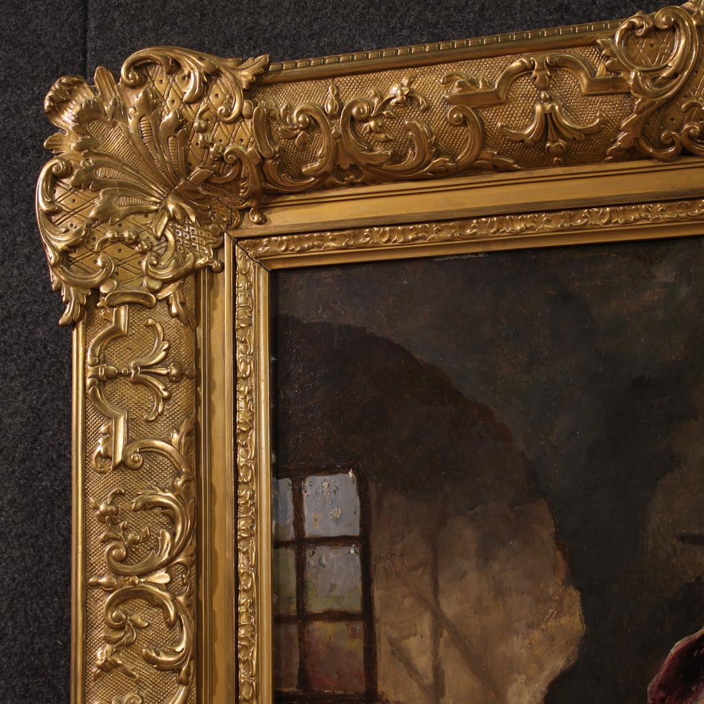 19th Century Oil on Board Signed C. Huber Austrian Painting Genre Scene, 1880 For Sale 5