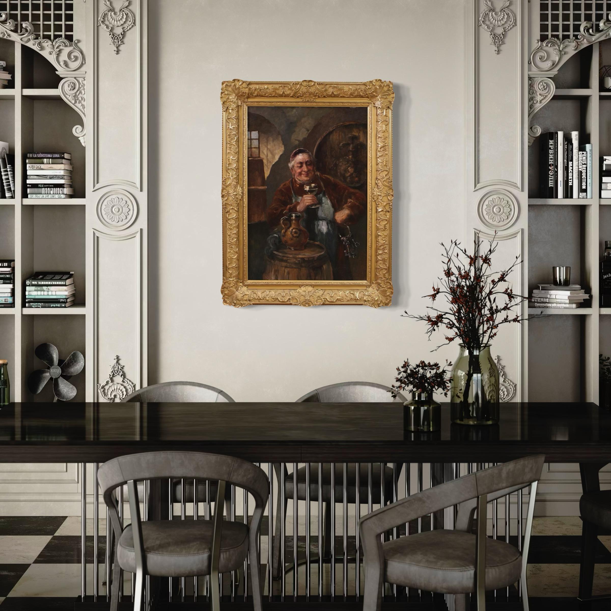 19th Century Oil on Board Signed C. Huber Austrian Painting Genre Scene, 1880 For Sale 6