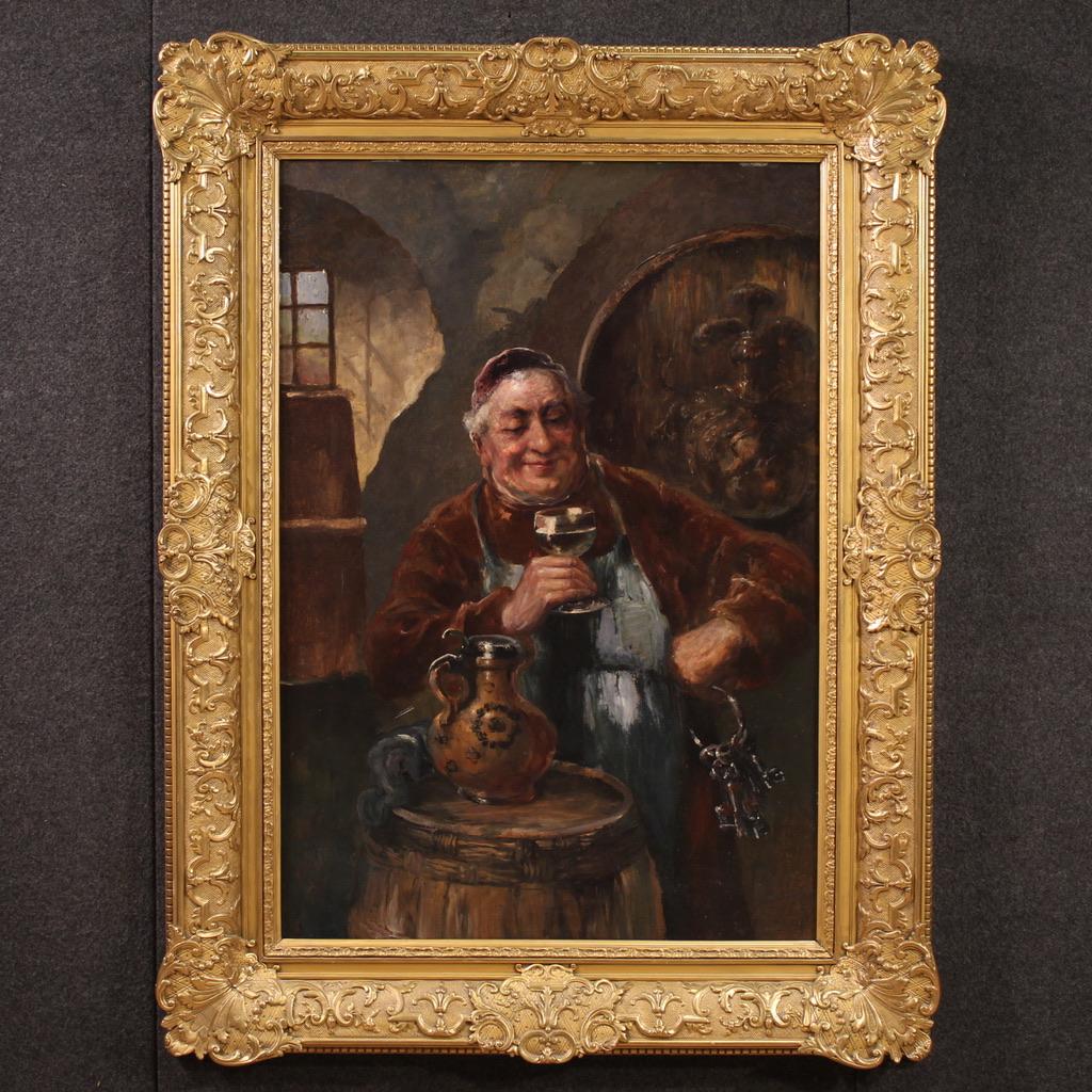 Unknown Figurative Painting - 19th Century Oil on Board Signed C. Huber Austrian Painting Genre Scene, 1880