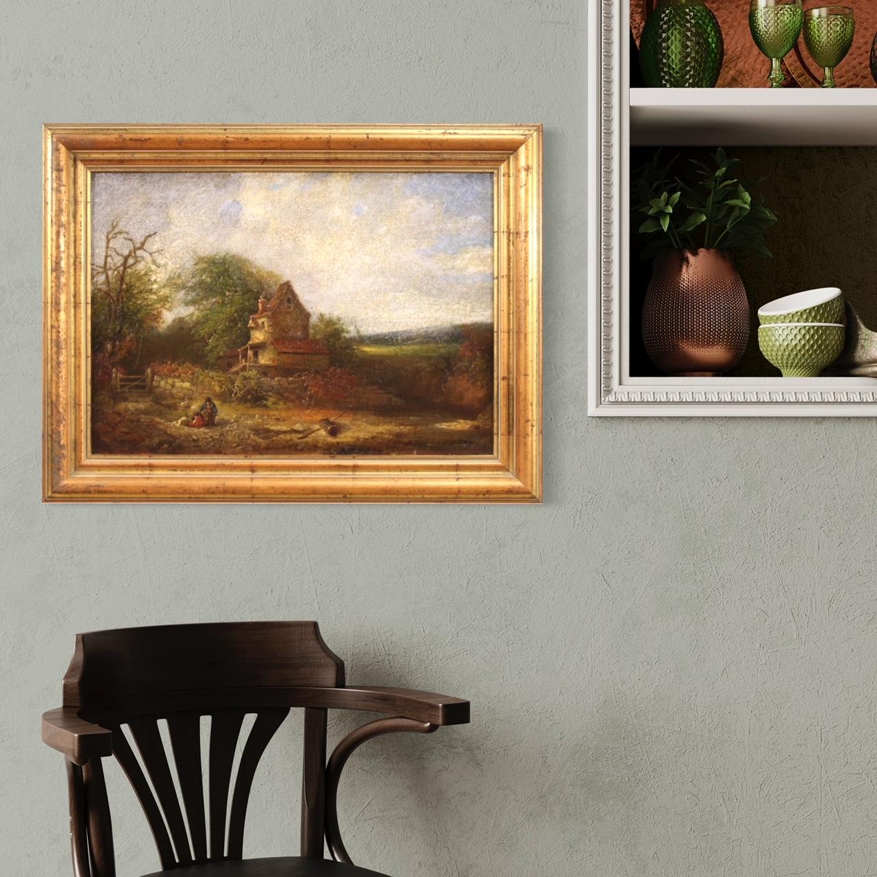 19th Century Oil on Canvas American Signed and Dated Painting Landscape, 1854 - Figurative Painting Brown di Unknown