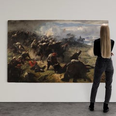 19th-Century Oil-on-Canvas Antique French Battle Painting, Signed H. P., 1880