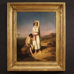 19th Century Oil on Canvas French Antique Biblical Painting Hagar and Ishmael