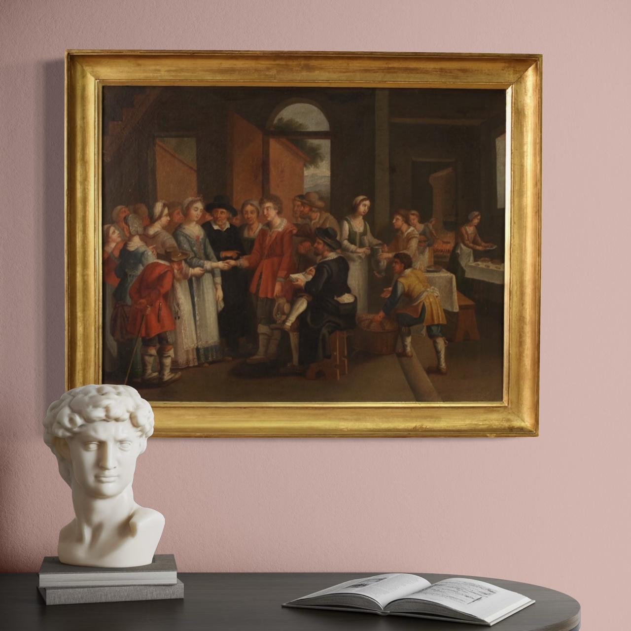 19. Jahrhundert Öl auf Leinwand Französisch Malerei Genre-Szene mit Hochzeit, 1830 im Angebot 3