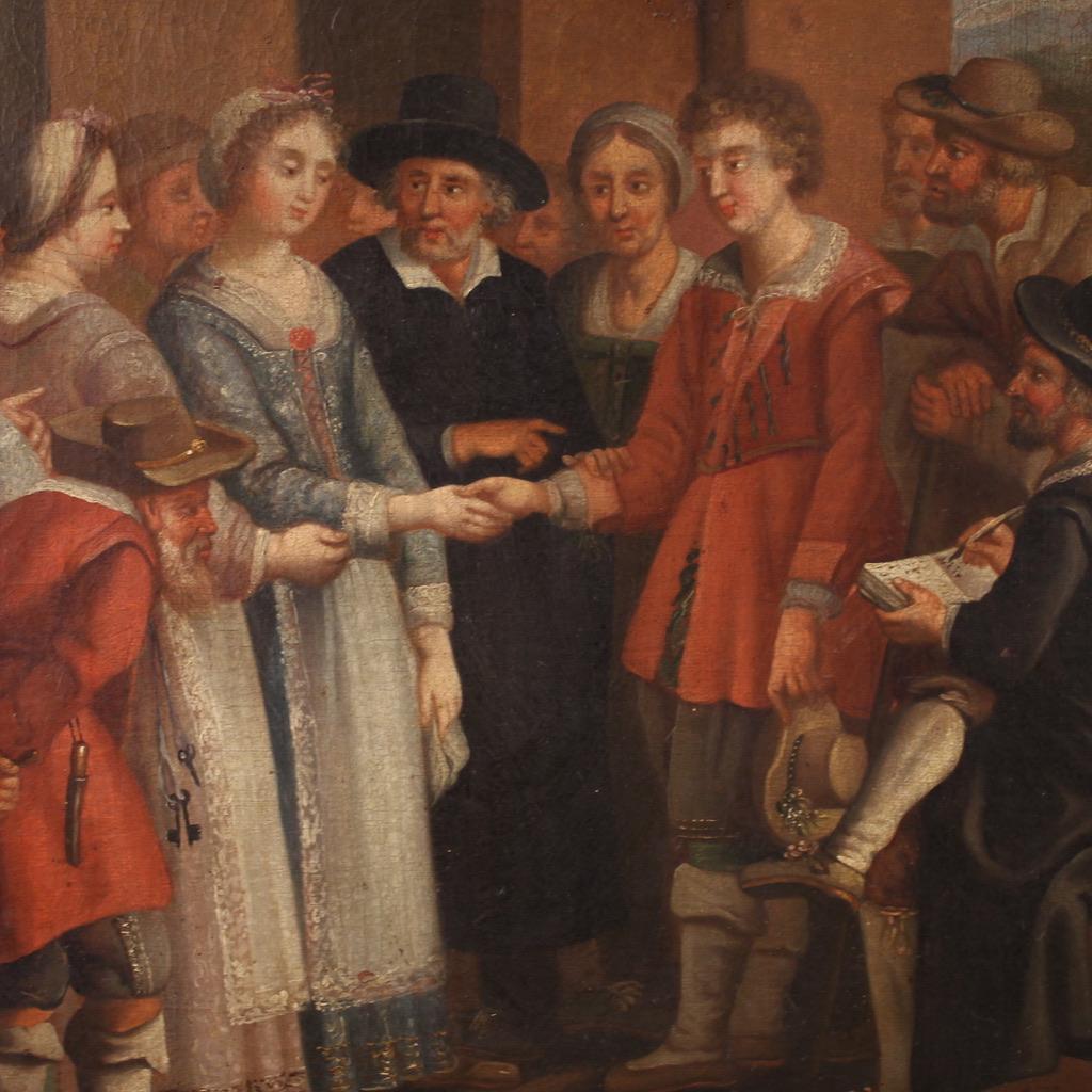 19. Jahrhundert Öl auf Leinwand Französisch Malerei Genre-Szene mit Hochzeit, 1830 im Angebot 5