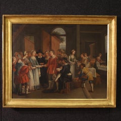 19th Century Oil on Canvas French Painting Genre Scene with Wedding, 1830