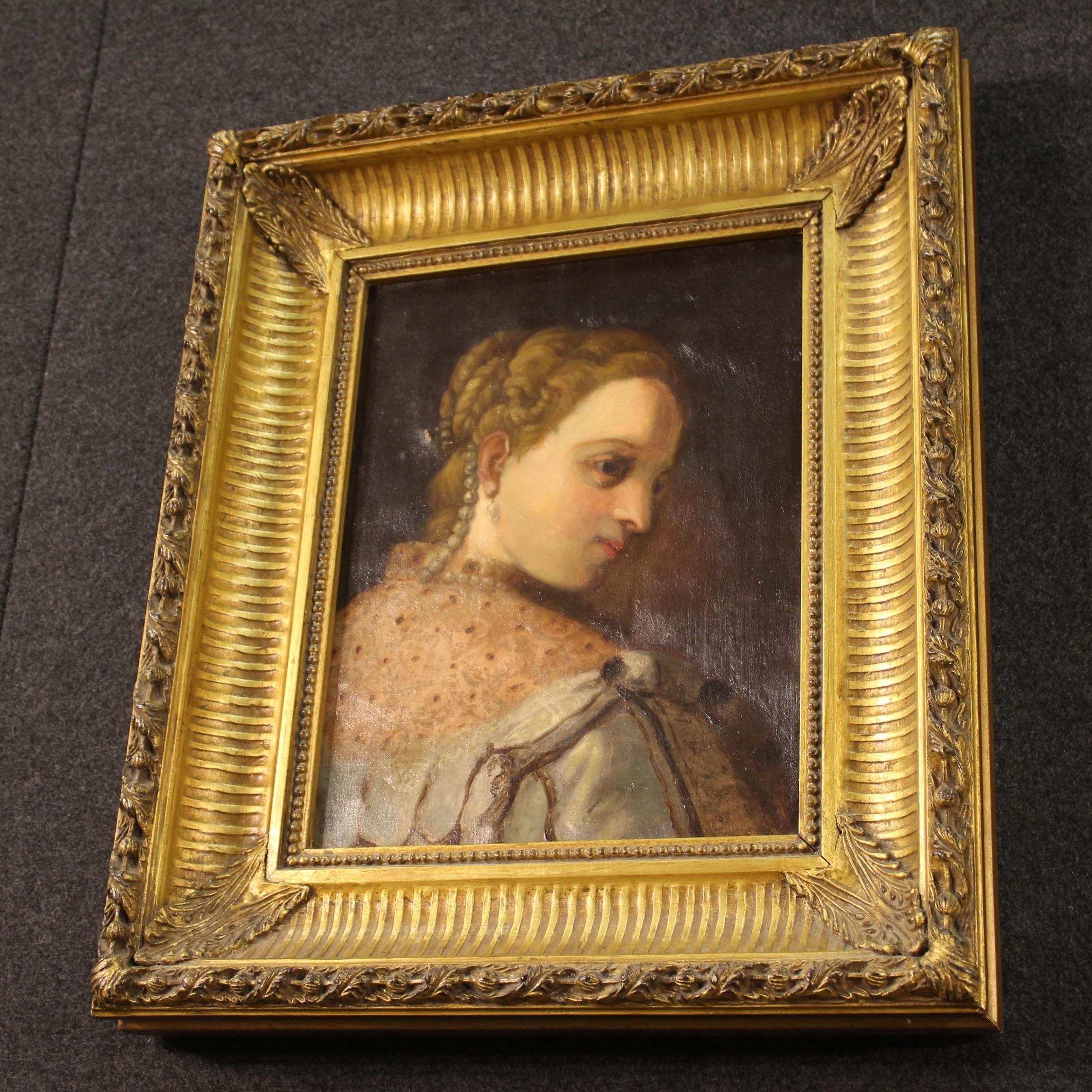 19th Century Oil on Canvas German Noblewoman Portrait Painting, 1880 in vendita 9