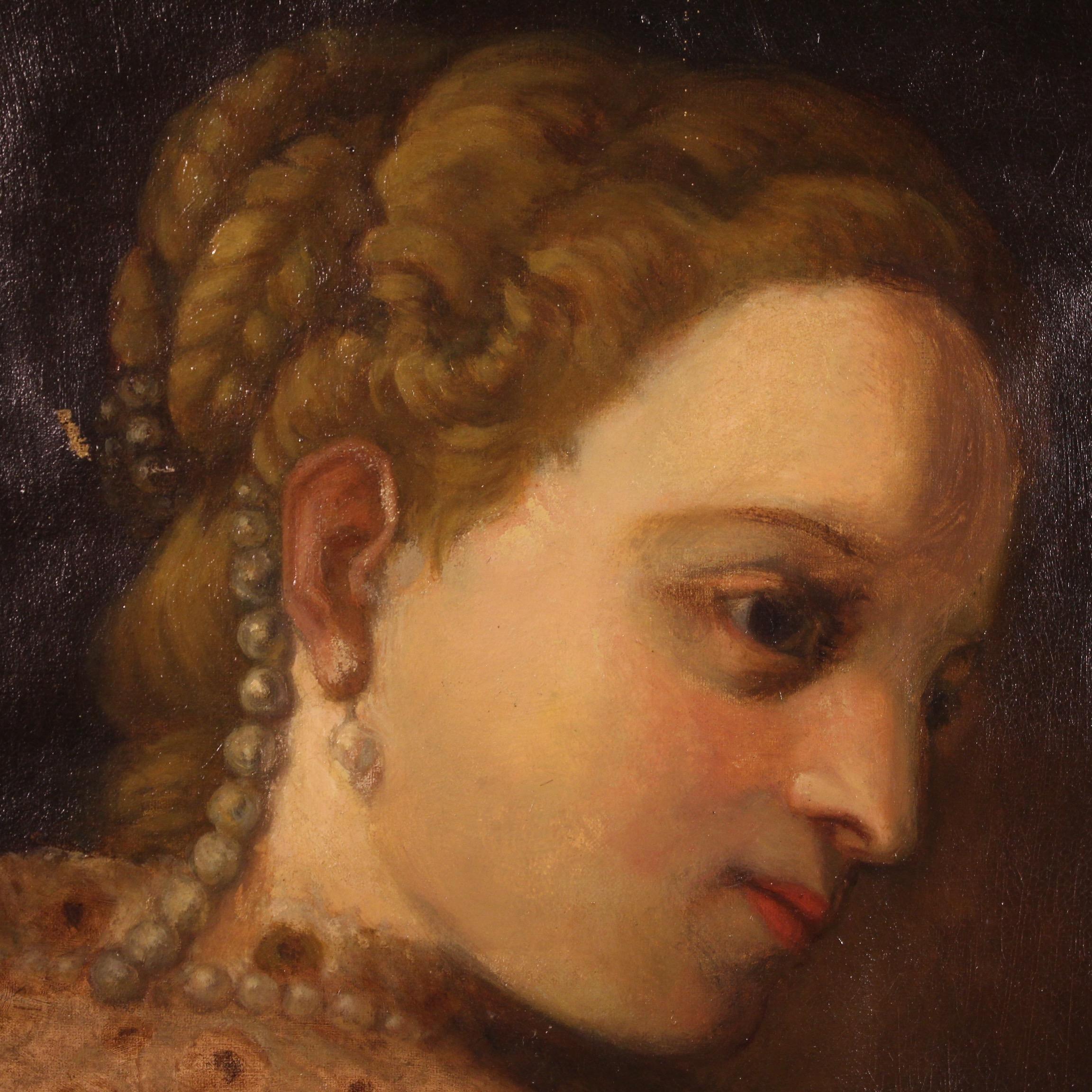 19th Century Oil on Canvas German Noblewoman Portrait Painting, 1880 in vendita 4