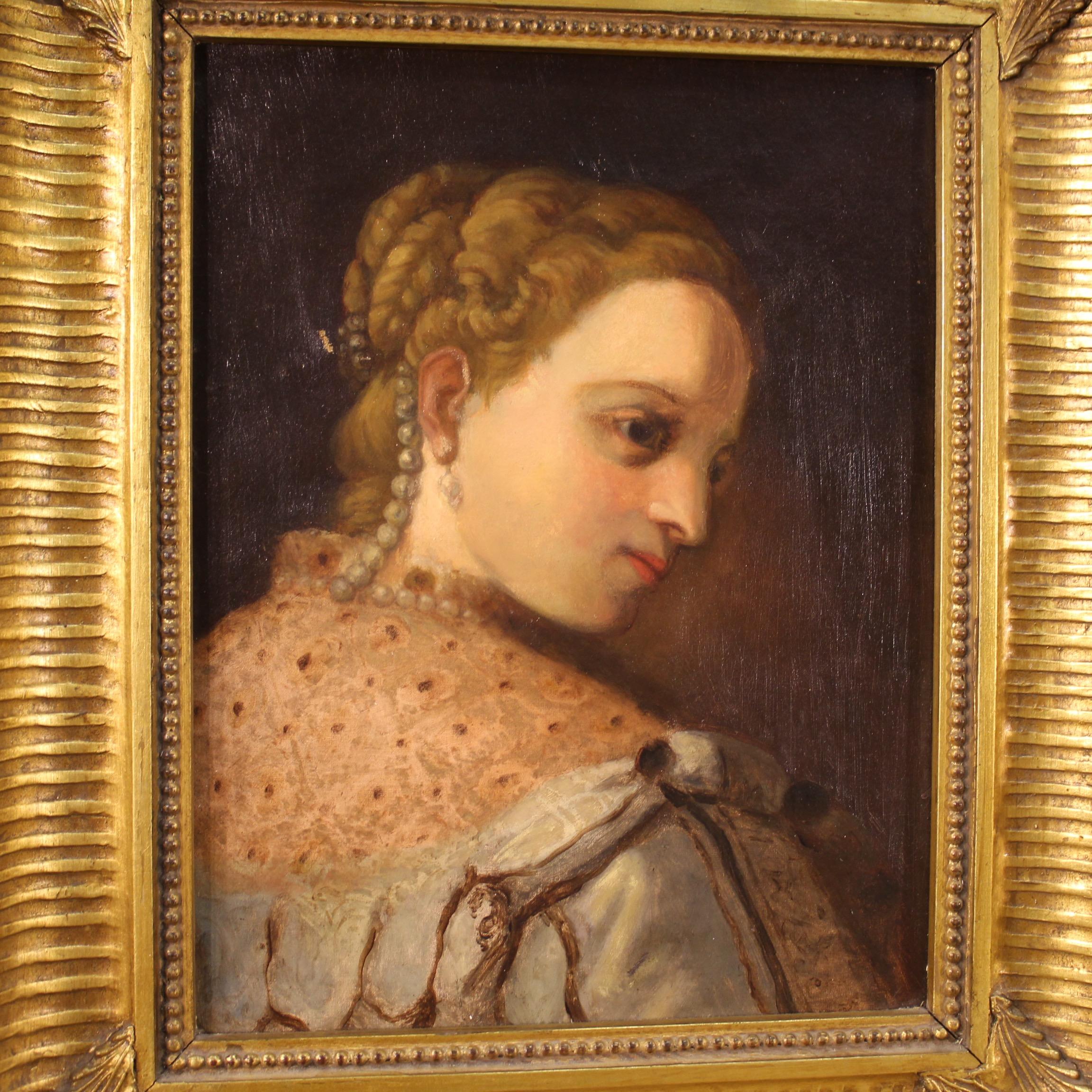 19th Century Oil on Canvas German Noblewoman Portrait Painting, 1880 in vendita 7