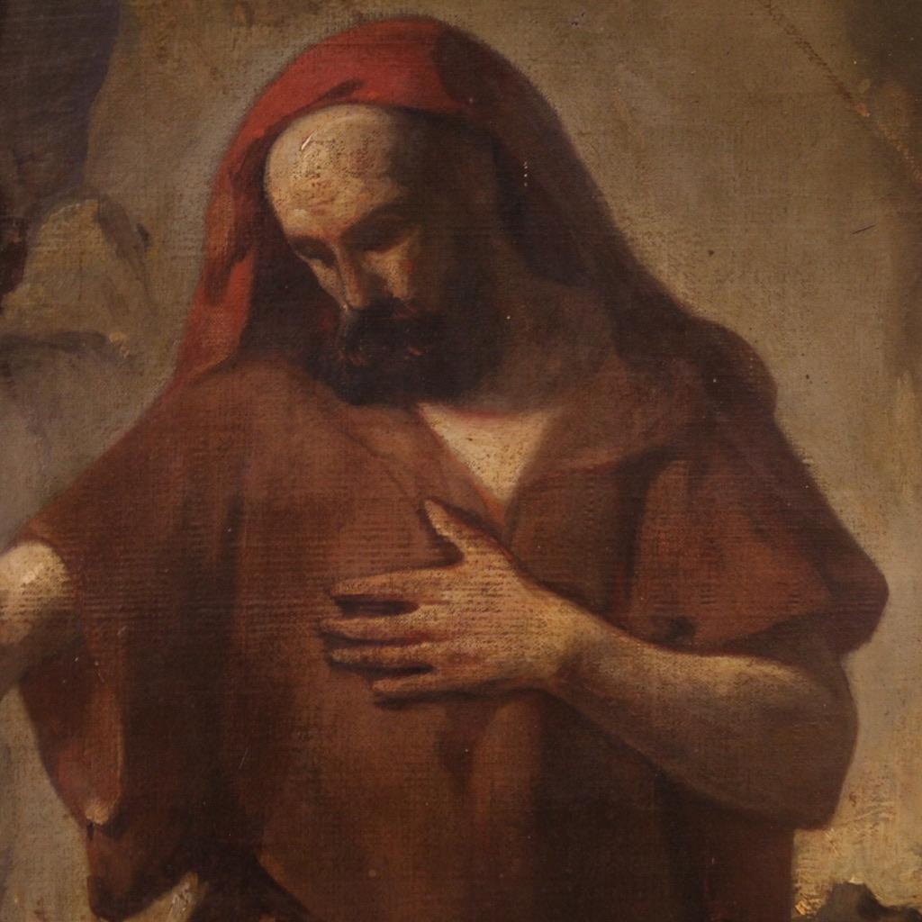 siglo XIX Óleo sobre Lienzo Pintura Religiosa Antigua Italiana San Antonio 1860 en venta 6