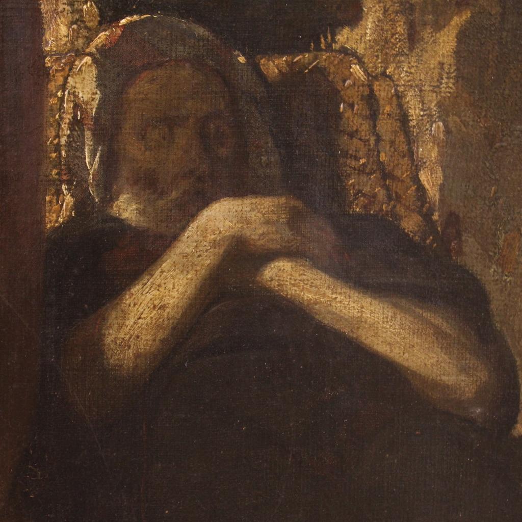 siglo XIX Óleo sobre Lienzo Pintura Religiosa Antigua Italiana San Antonio 1860 en venta 7