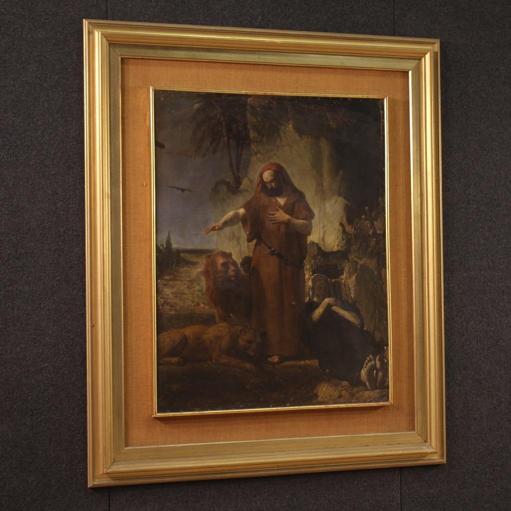 siglo XIX Óleo sobre Lienzo Pintura Religiosa Antigua Italiana San Antonio 1860 en venta 8