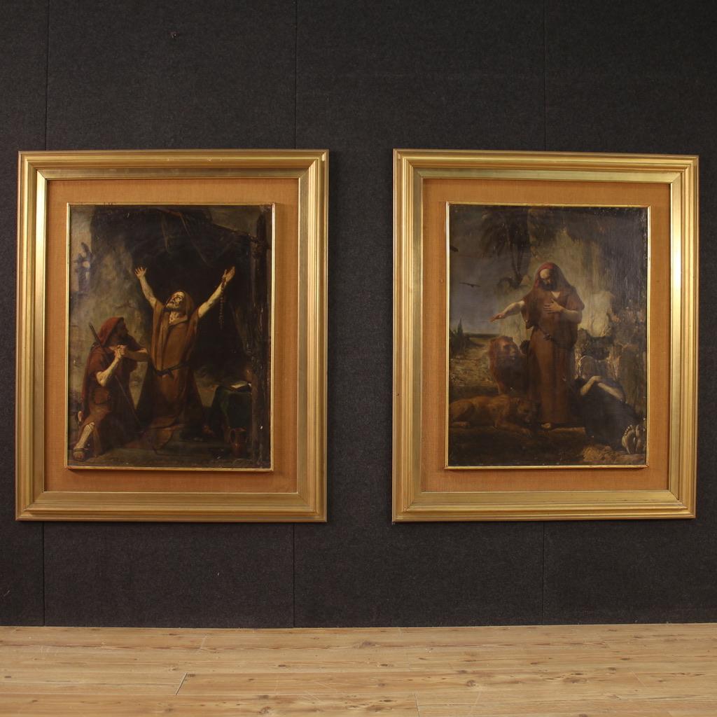 siglo XIX Óleo sobre Lienzo Pintura Religiosa Antigua Italiana San Antonio 1860 en venta 10