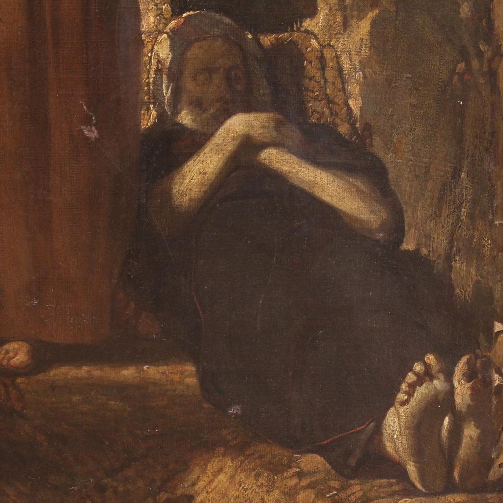 siglo XIX Óleo sobre Lienzo Pintura Religiosa Antigua Italiana San Antonio 1860 en venta 4