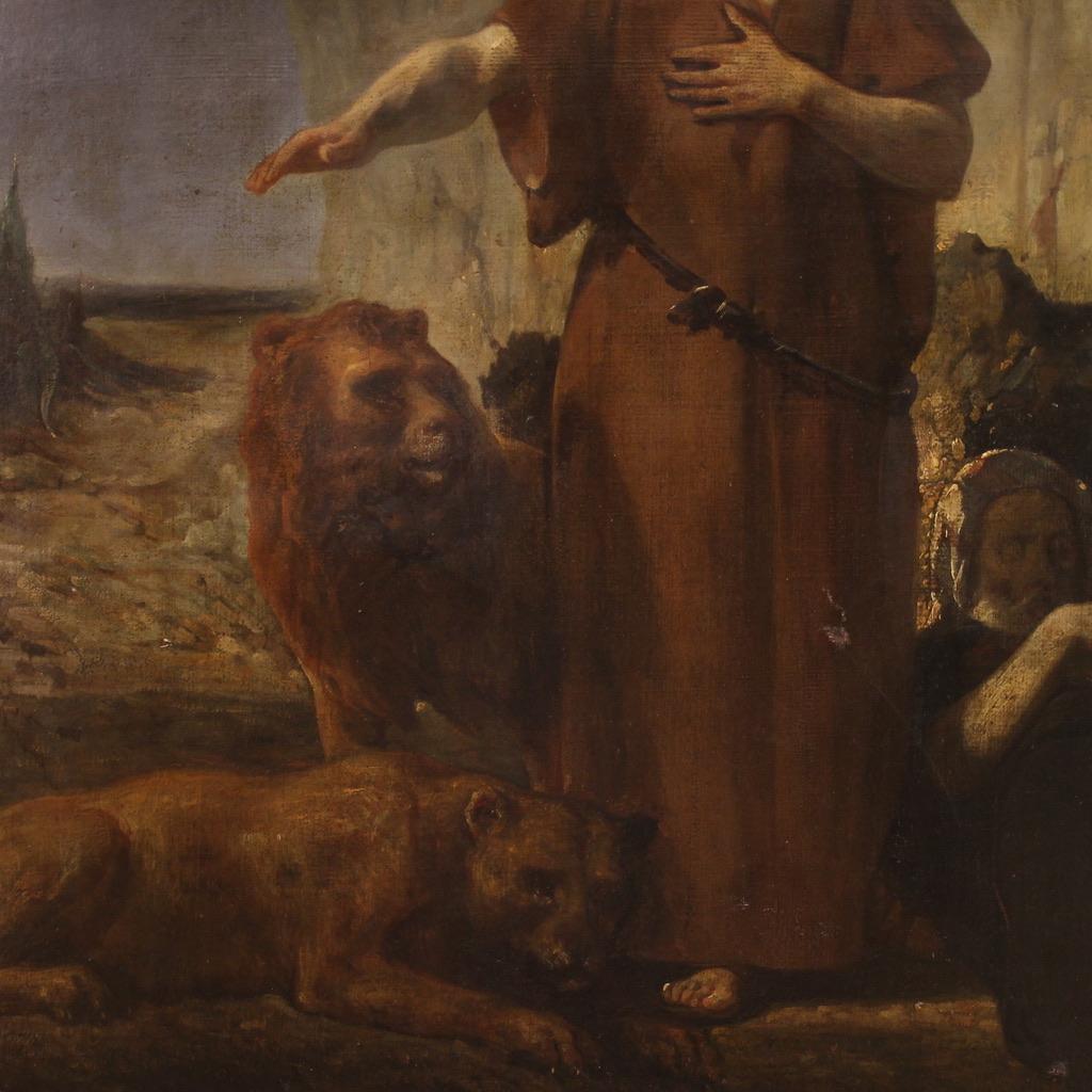 siglo XIX Óleo sobre Lienzo Pintura Religiosa Antigua Italiana San Antonio 1860 en venta 5