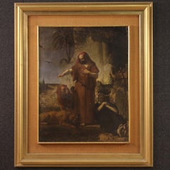 19th Century Oil on Canvas Italian Antique Religious Painting Saint Anthony 1860