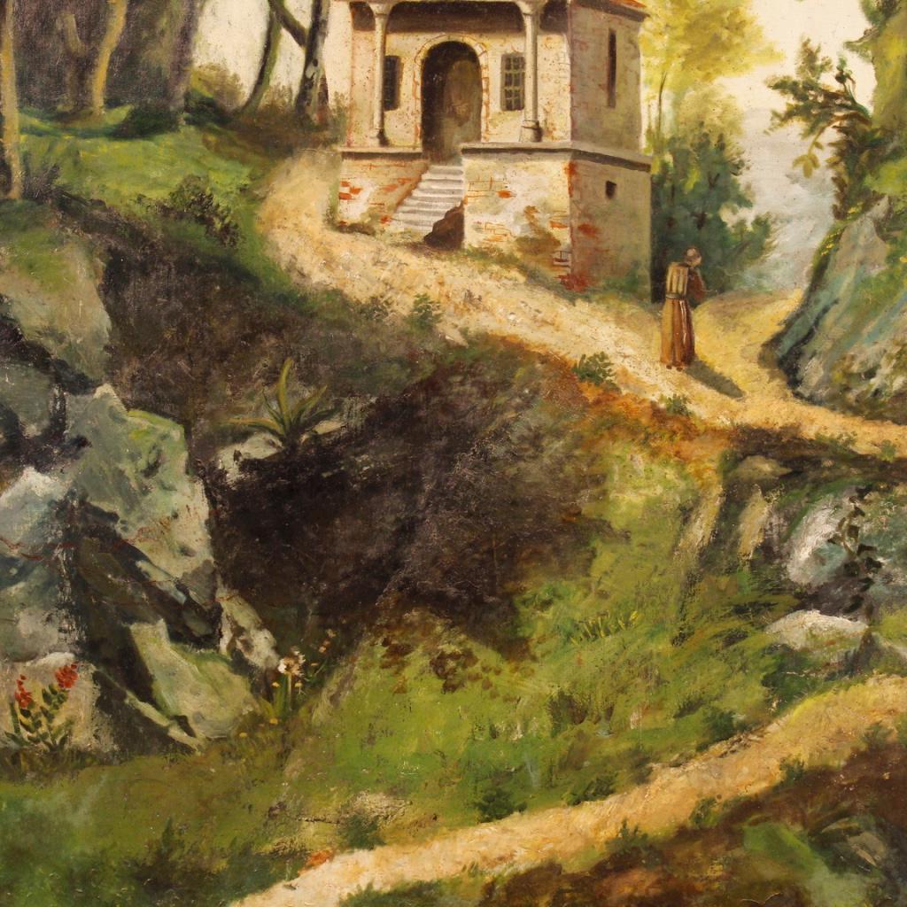 19th Century Oil on Canvas Italian Countryside Landscape Painting, 1880 For Sale 11