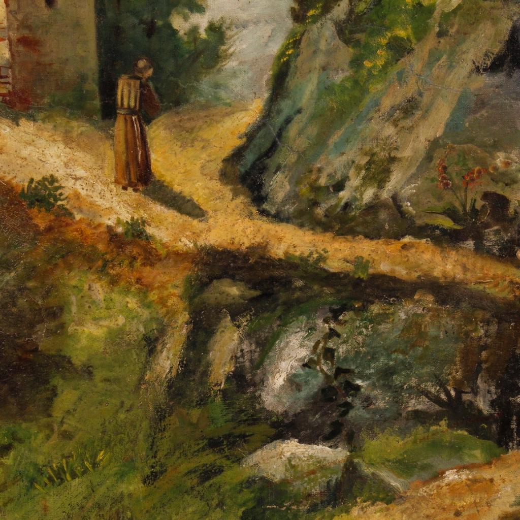 19th Century Oil on Canvas Italian Countryside Landscape Painting, 1880 For Sale 13
