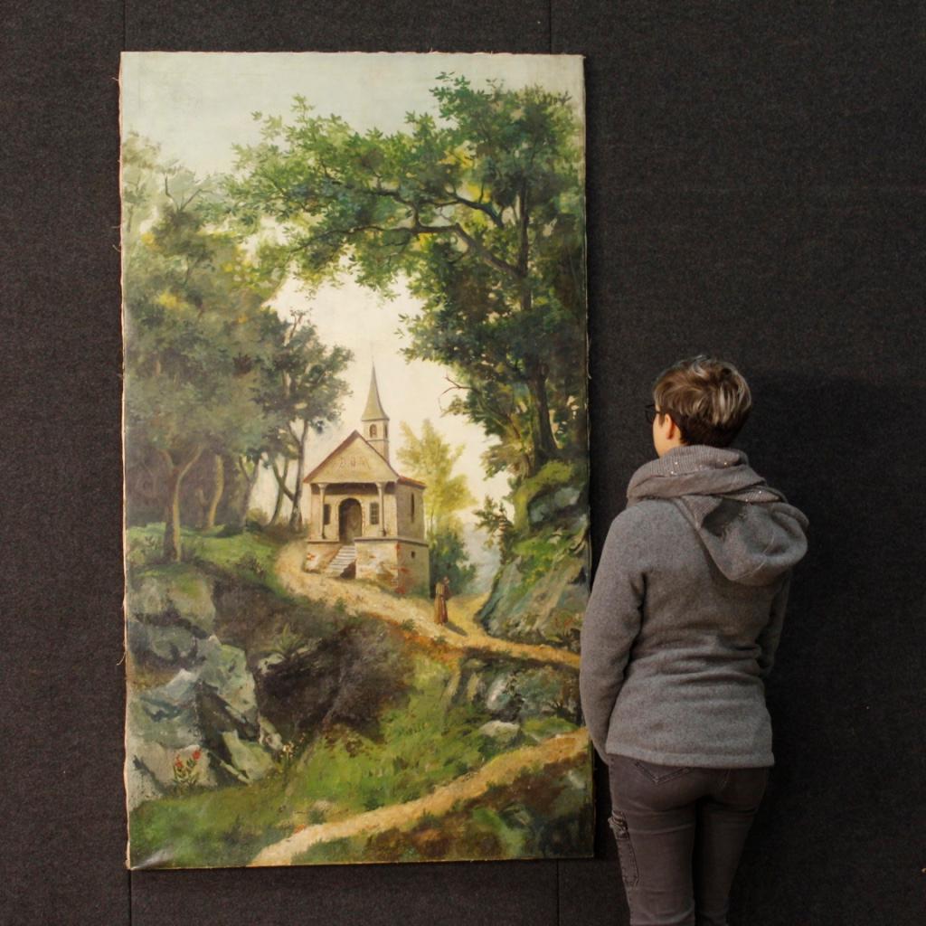 19th Century Oil on Canvas Italian Countryside Landscape Painting, 1880 For Sale 15