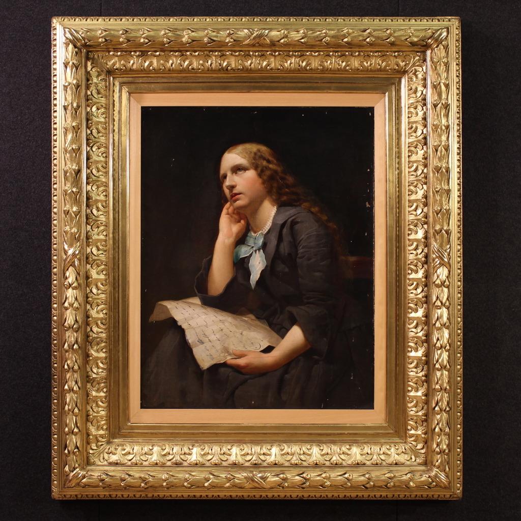 Unknown Figurative Painting - 19th Century Oil on Canvas Italian Lady Portrait Painting, 1870