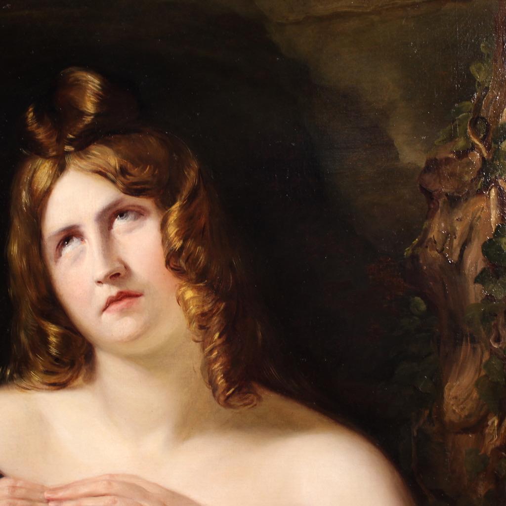 19. Jahrhundert Öl auf Leinwand Italienische Malerei Büßende Maria Magdalena, 1840 im Angebot 7