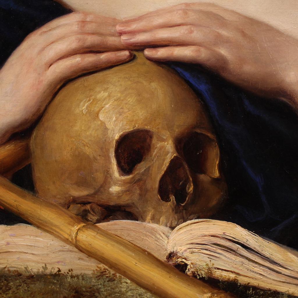 19. Jahrhundert Öl auf Leinwand Italienische Malerei Büßende Maria Magdalena, 1840 im Angebot 8