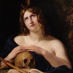 19th Century Oil on Canvas Italian Painting Penitent Mary Magdalene, 1840