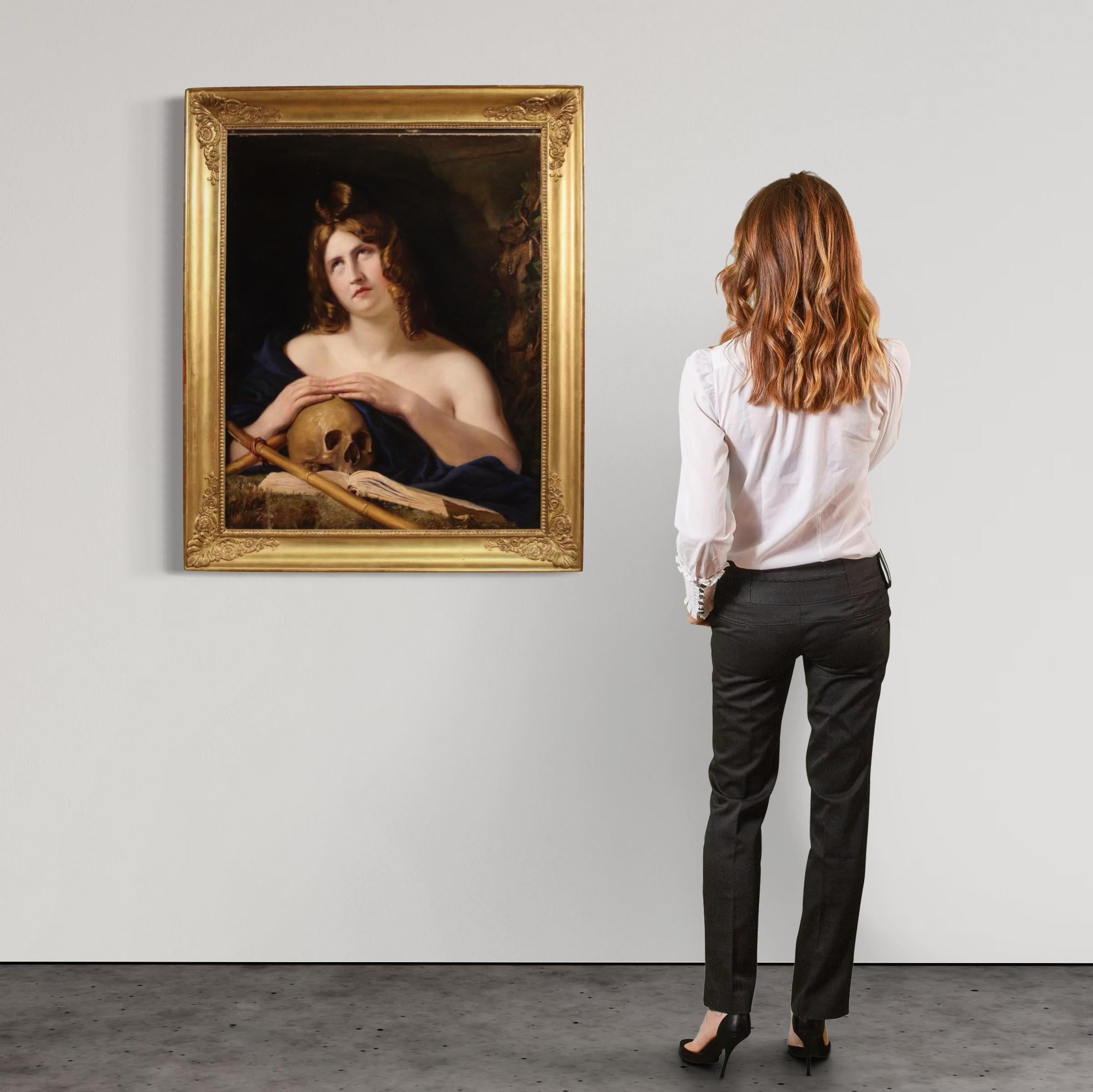 19. Jahrhundert Öl auf Leinwand Italienische Malerei Büßende Maria Magdalena, 1840 (Black), Figurative Painting, von Unknown