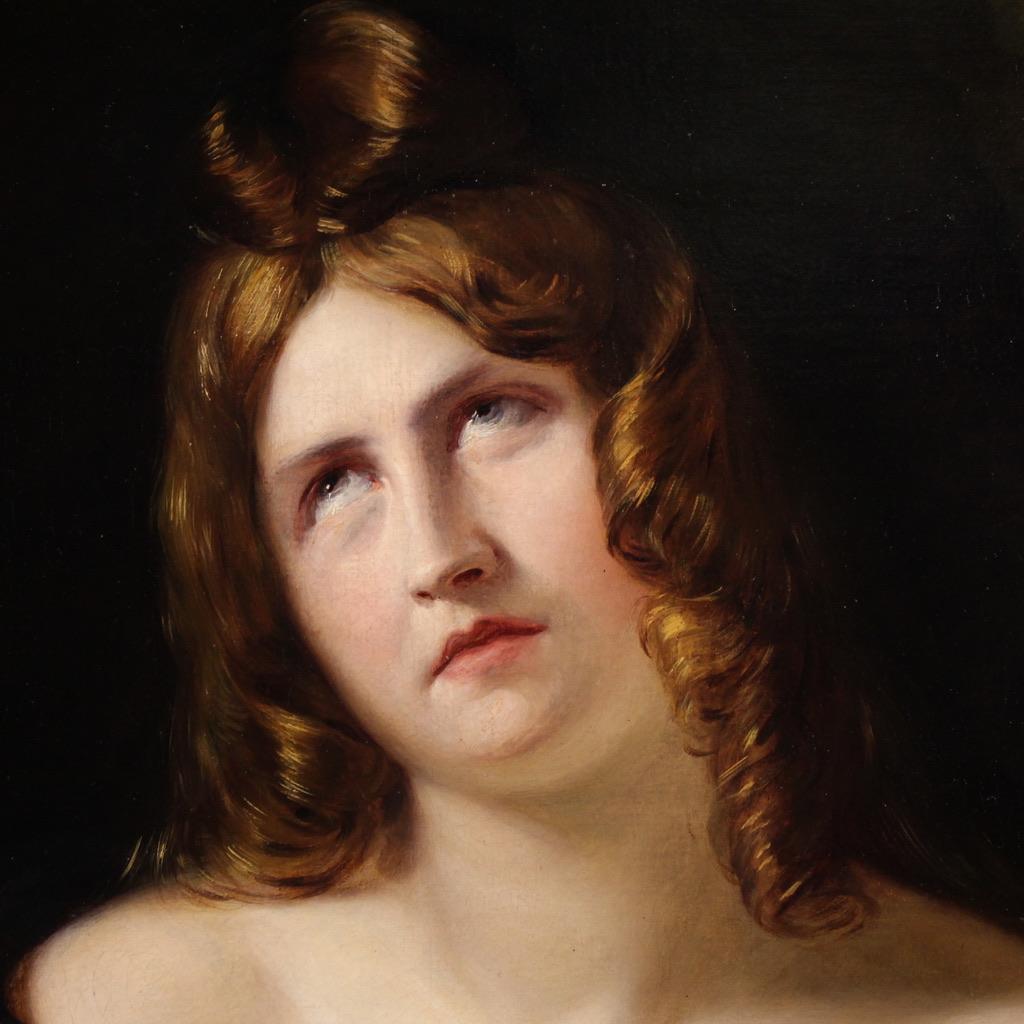 19. Jahrhundert Öl auf Leinwand Italienische Malerei Büßende Maria Magdalena, 1840 im Angebot 2