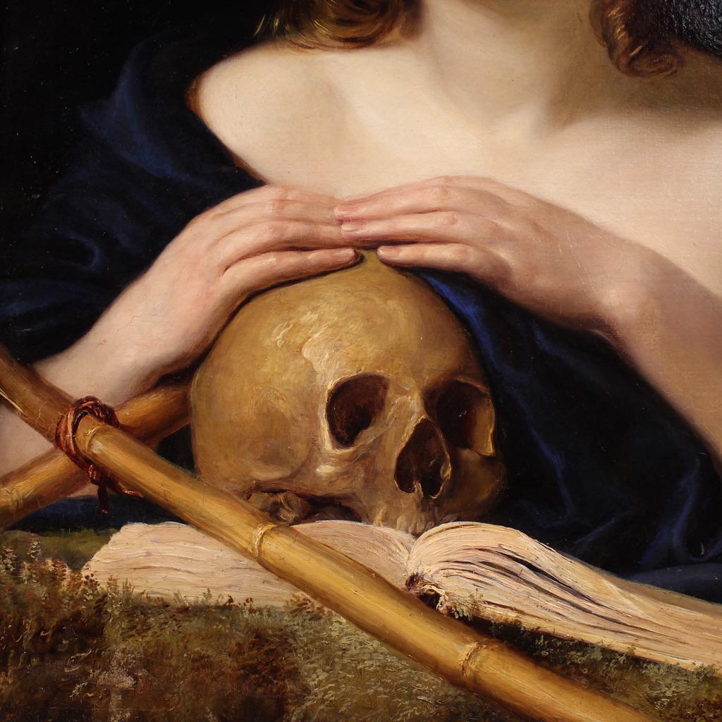 19. Jahrhundert Öl auf Leinwand Italienische Malerei Büßende Maria Magdalena, 1840 im Angebot 4