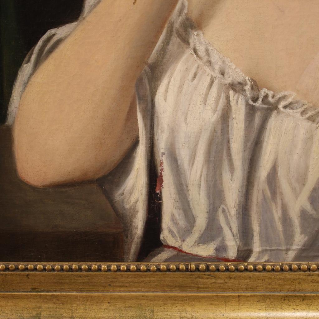 óleo sobre lienzo del siglo XIX Pintura de retrato de joven dama italiana, 1850 en venta 10