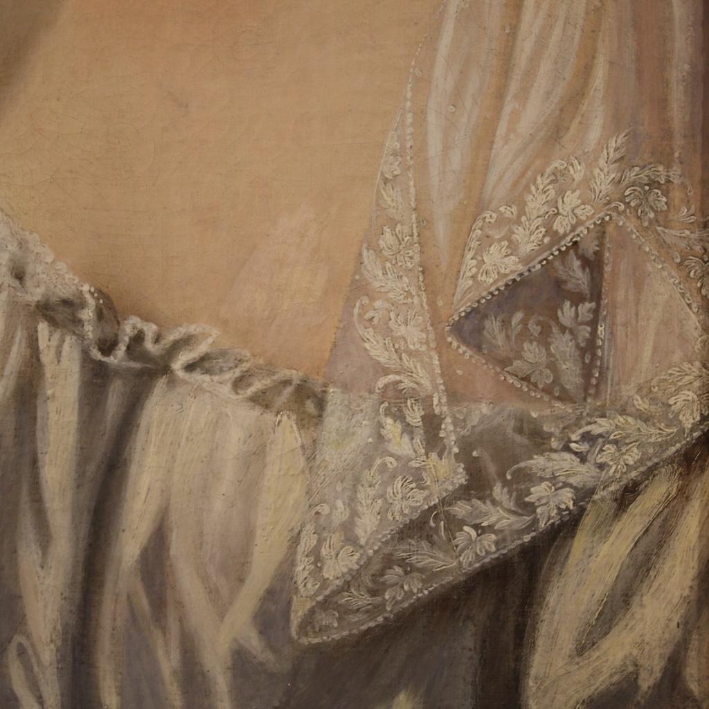 óleo sobre lienzo del siglo XIX Pintura de retrato de joven dama italiana, 1850 en venta 4